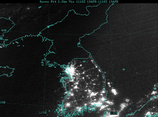 North and South Korea by night